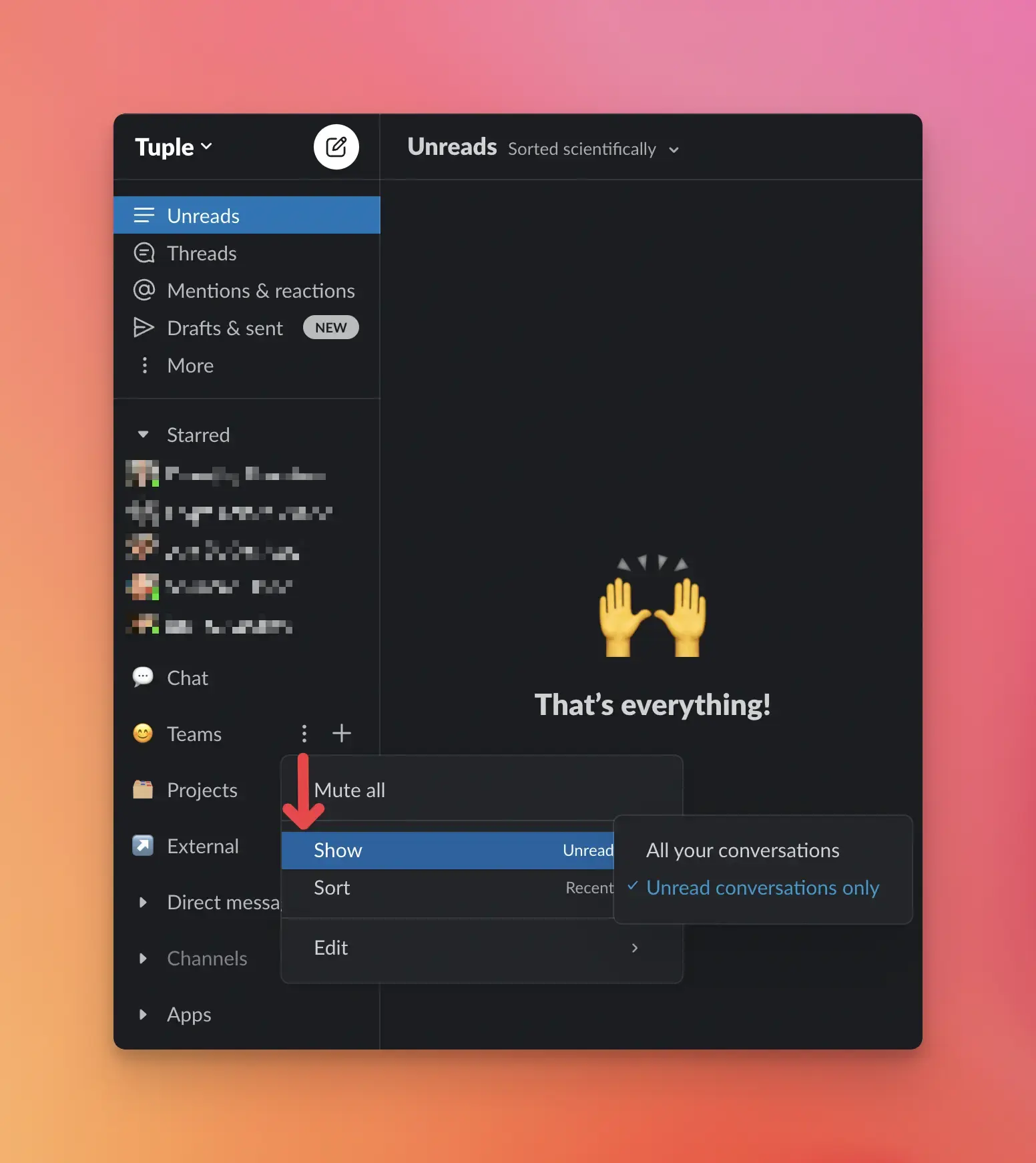 Slack Section Settings