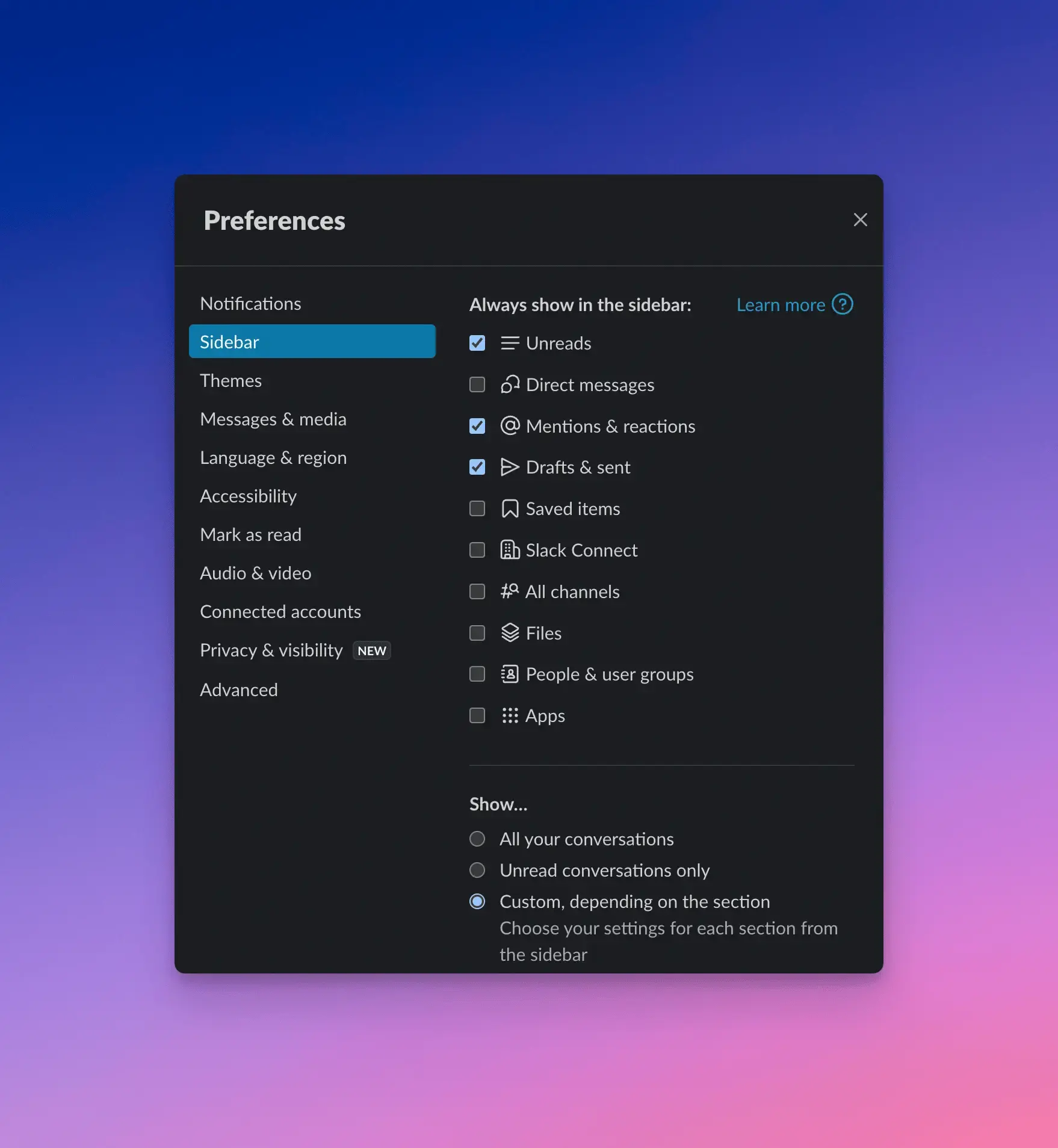 Slack Sidebar